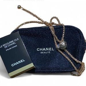 Chanel Black and Gold Cosmetic Bag w/ CHANEL Eyelash Curler